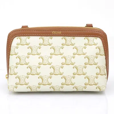 Pre-owned Celine Shoulder Bag Pouch Triomphe Leather Off-white Brown Gold