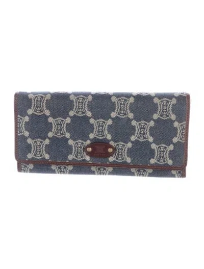 Pre-owned Celine Signature Logo Denim Wallet In Blue
