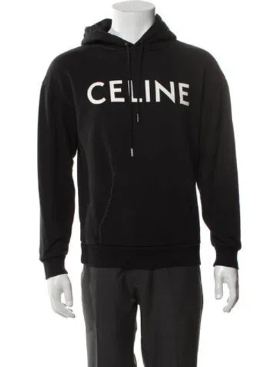 Pre-owned Celine Signature Logo Graphic Print Hoodie In Black