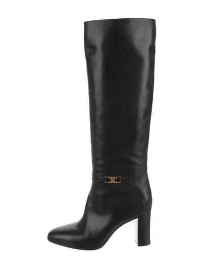 Pre-owned Celine Signature Logo Leather Boots In Black