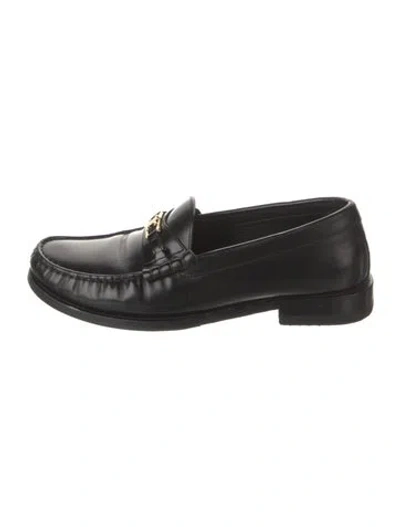 Pre-owned Celine Signature Logo Leather Loafers In Black