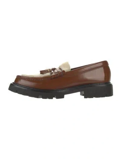 Pre-owned Celine Signature Logo Leather Loafers In Brown