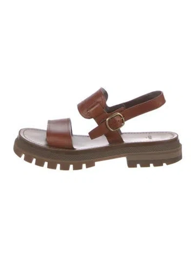 Pre-owned Celine Signature Logo Leather Slingback Sandals In Brown