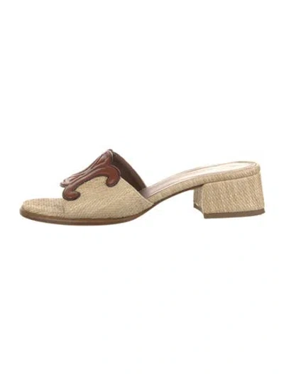 Pre-owned Celine Signature Logo Raffia Slides In Neutrals