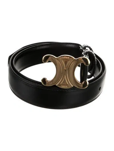 Pre-owned Celine Signature Logo Skinny Belt In Black