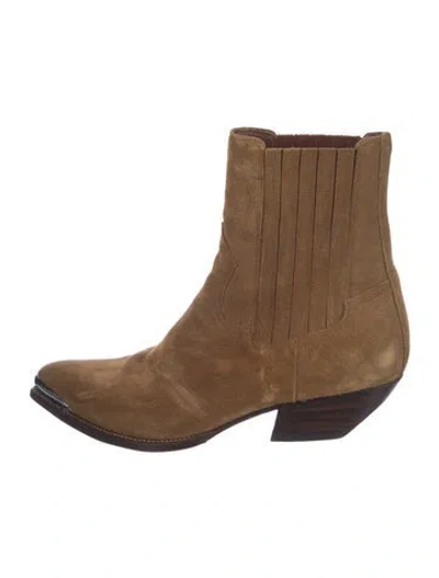 Pre-owned Celine Signature Logo Suede Western Boots In Brown