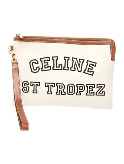 Pre-owned Celine Signature St. Tropez Pouch In Neutrals