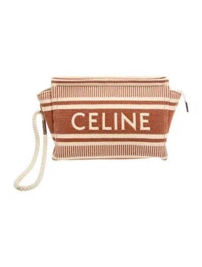 Pre-owned Celine Signature Textile Striped Logo Thais Pouch Sienna 2024 In Neutrals