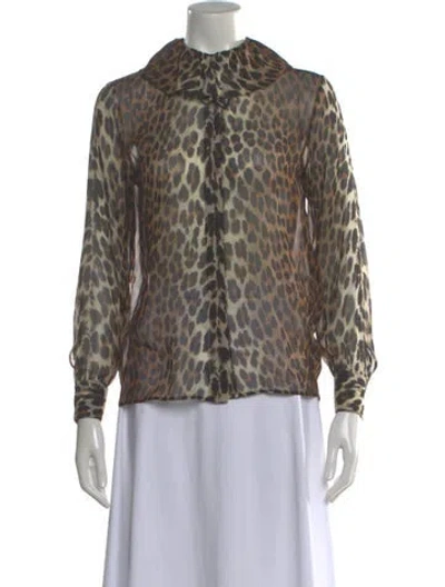 Pre-owned Celine Silk Animal Print Blouse In Neutral