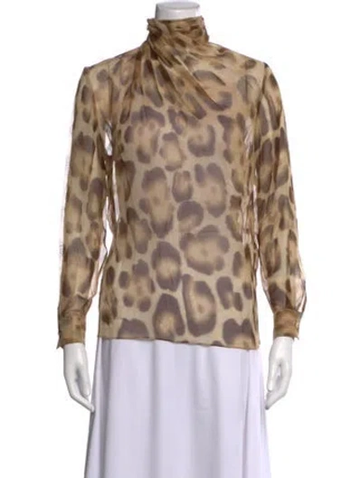 Pre-owned Celine Silk Animal Print Blouse In Neutrals