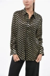 Celine Silk Blend Shirt With Lurex Monogram Motif In Brown