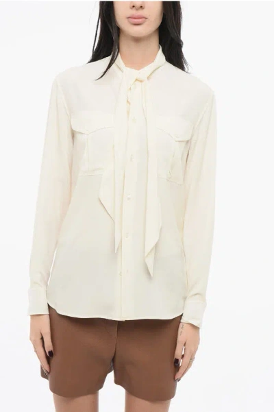 Celine Silk-blended Shirt With Self-tie Detail In Neutral