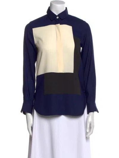 Pre-owned Celine Silk Colorblock Pattern Blouse In Blue