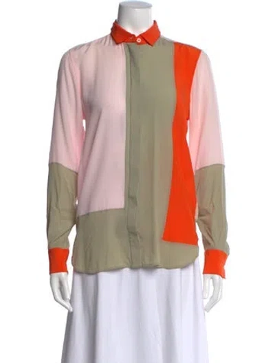 Pre-owned Celine Silk Colorblock Pattern Blouse In Pink