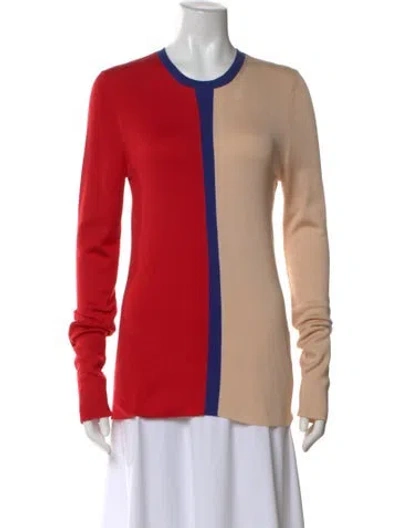 Pre-owned Celine Silk Colorblock Pattern Top In Red
