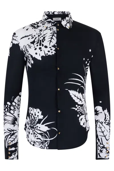Celine Silk Floral Long Sleeve Shirt In Black