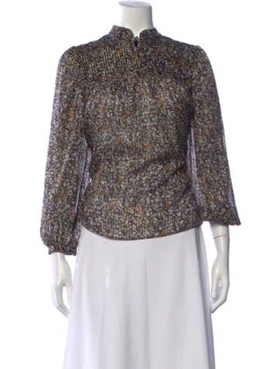 Pre-owned Celine Silk Floral Print Blouse In Black