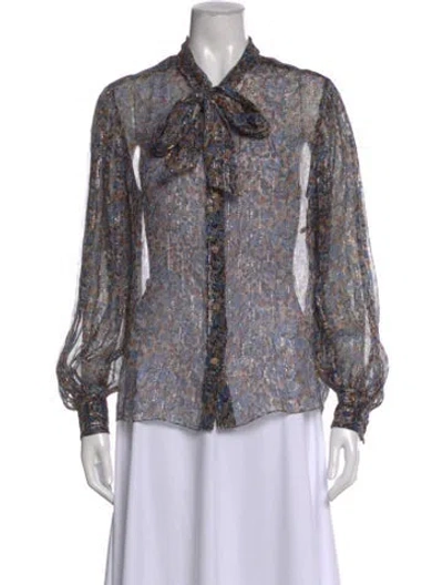 Pre-owned Celine Silk Floral Print Blouse In Blue
