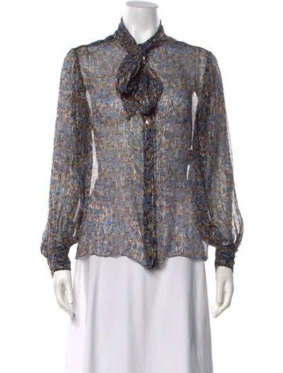 Pre-owned Celine Silk Floral Print Blouse In Blue
