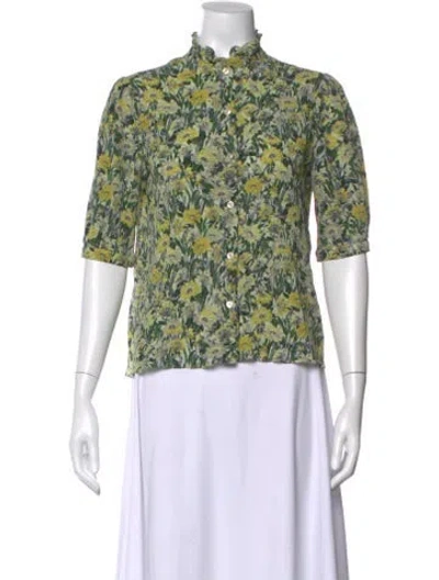 Pre-owned Celine Silk Floral Print Blouse In Green
