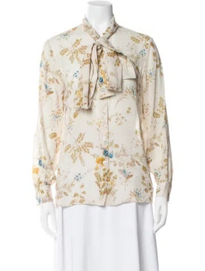 Pre-owned Celine Silk Floral Print Blouse In Neutral