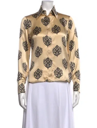 Pre-owned Celine Silk Floral Print Blouse In Neutral