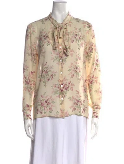 Pre-owned Celine Silk Floral Print Blouse In Neutral