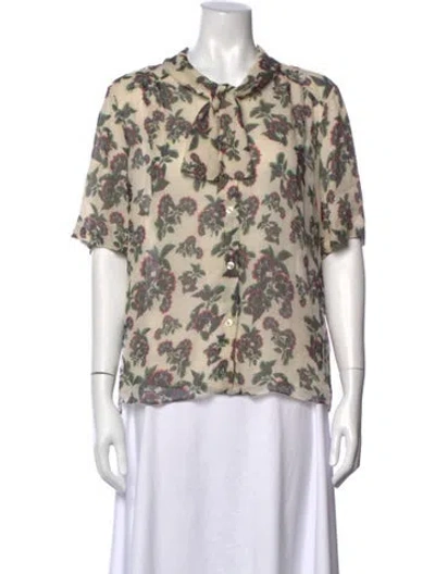 Pre-owned Celine Silk Floral Print Blouse In Neutral
