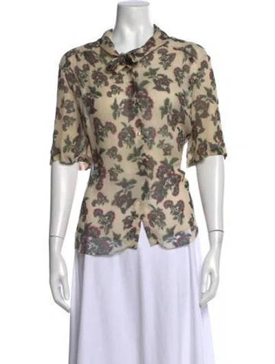 Pre-owned Celine Silk Floral Print Blouse In Neutrals