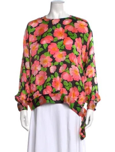 Pre-owned Celine Silk Floral Print Blouse In Pink