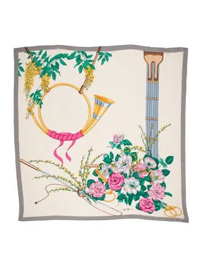 Pre-owned Celine Silk Floral Print Scarf In Neutrals