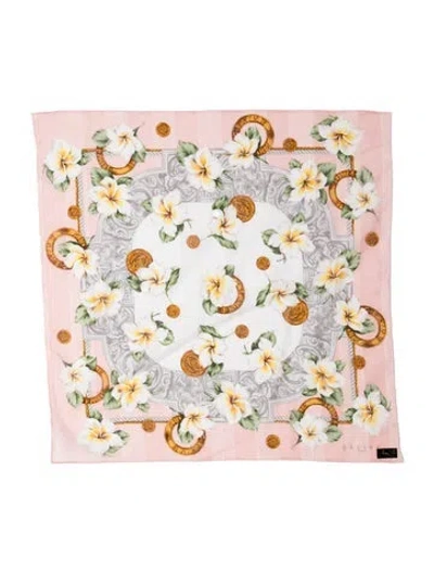 Pre-owned Celine Silk Floral Print Scarf In White