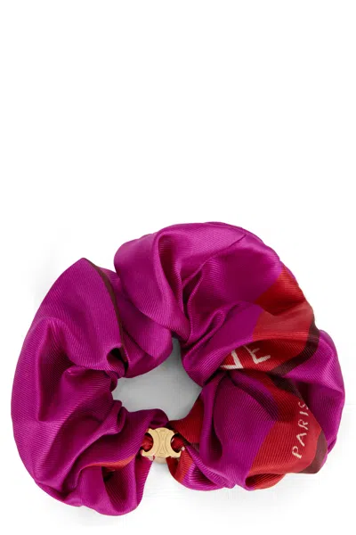 Celine Silk Fuchsia Hair Scrunchie In Red