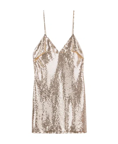 Celine Silk Georgette Embroidered Mini Dress In Nude