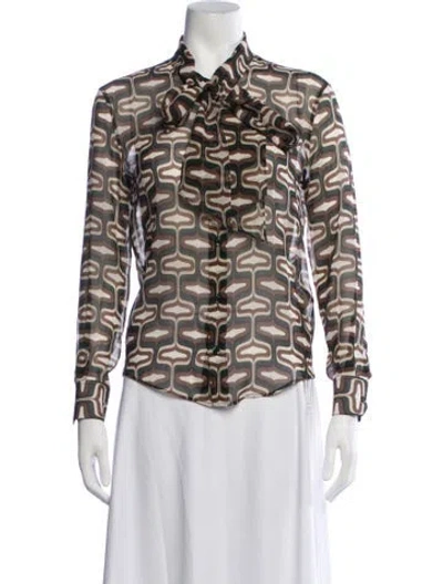 Pre-owned Celine Silk Graphic Print Blouse In Green