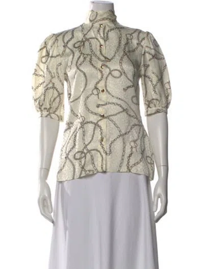 Pre-owned Celine Silk Graphic Print Blouse In Neutral