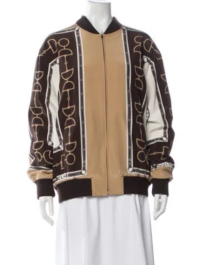 Pre-owned Celine Silk Graphic Print Bomber Jacket In Brown