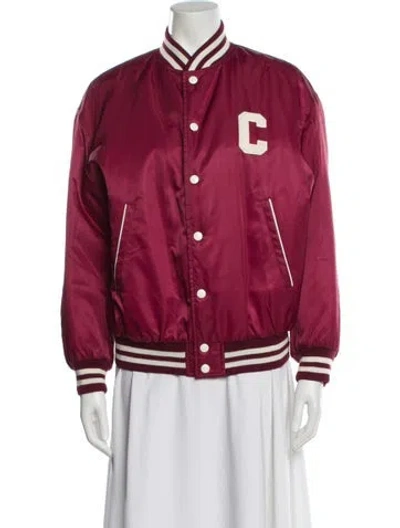 Pre-owned Celine Silk Graphic Print Bomber Jacket In Burgundy