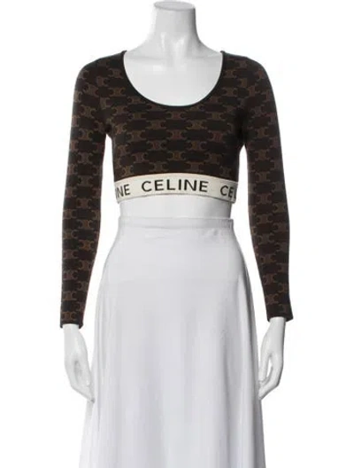 Pre-owned Celine Silk Graphic Print Crop Top In Brown