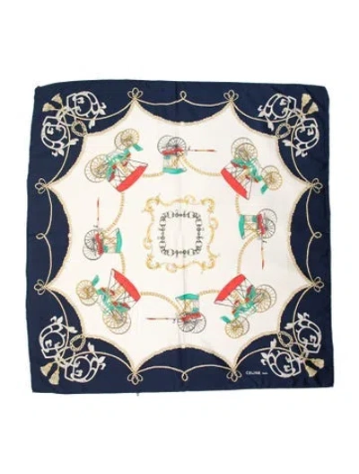 Pre-owned Celine Silk Graphic Print Scarf In Blue
