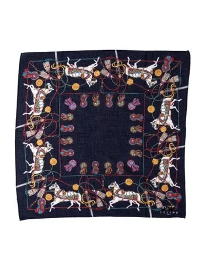 Pre-owned Celine Silk Graphic Print Scarf In Blue