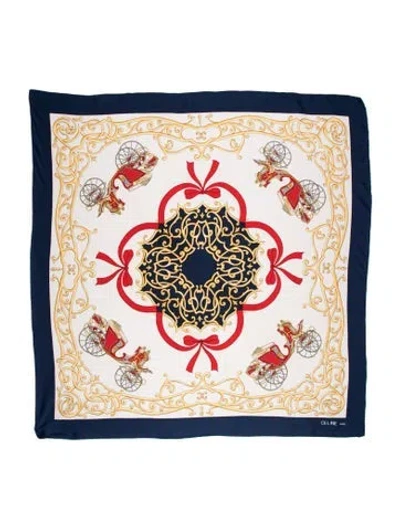 Pre-owned Celine Silk Graphic Print Scarf In Blue