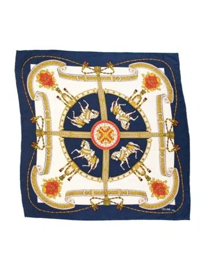 Pre-owned Celine Silk Graphic Print Scarf In Blue