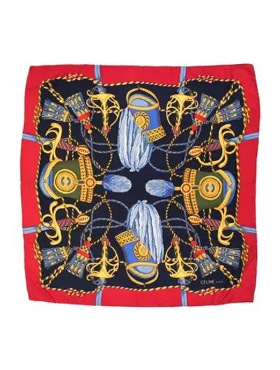 Pre-owned Celine Silk Graphic Print Scarf In Blue