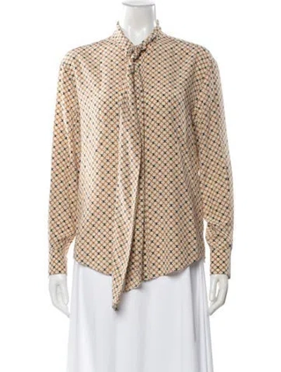 Pre-owned Celine Silk Graphic Print Top In Neutral