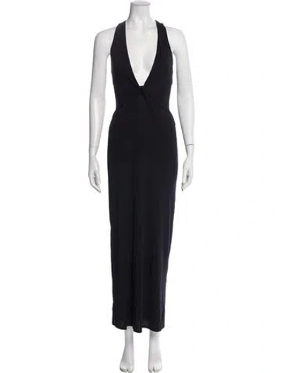 Pre-owned Celine Silk Long Dress In Blue