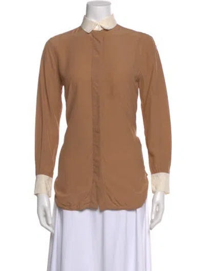 Pre-owned Celine Silk Long Sleeve Blouse In Brown