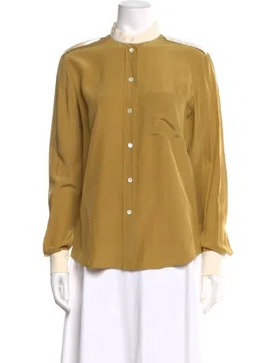 Pre-owned Celine Silk Long Sleeve Blouse In Green