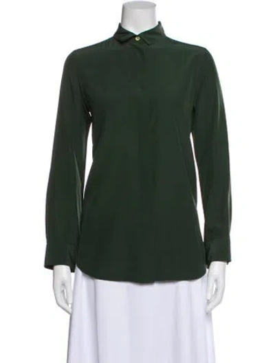 Pre-owned Celine Silk Long Sleeve Blouse In Green