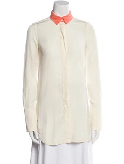 Pre-owned Celine Silk Long Sleeve Button-up Top In Neutral